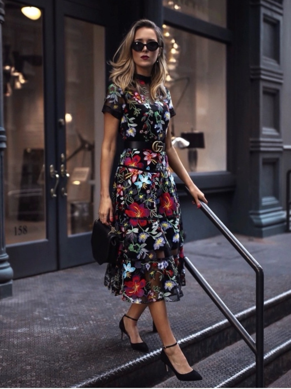 Anthropologie Black Floral Midi Dress